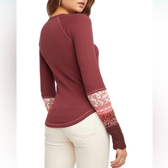 FREE PEOPLE Thermal In The Mix Cuff Top in Rio Vino - Picture 5 of 15
